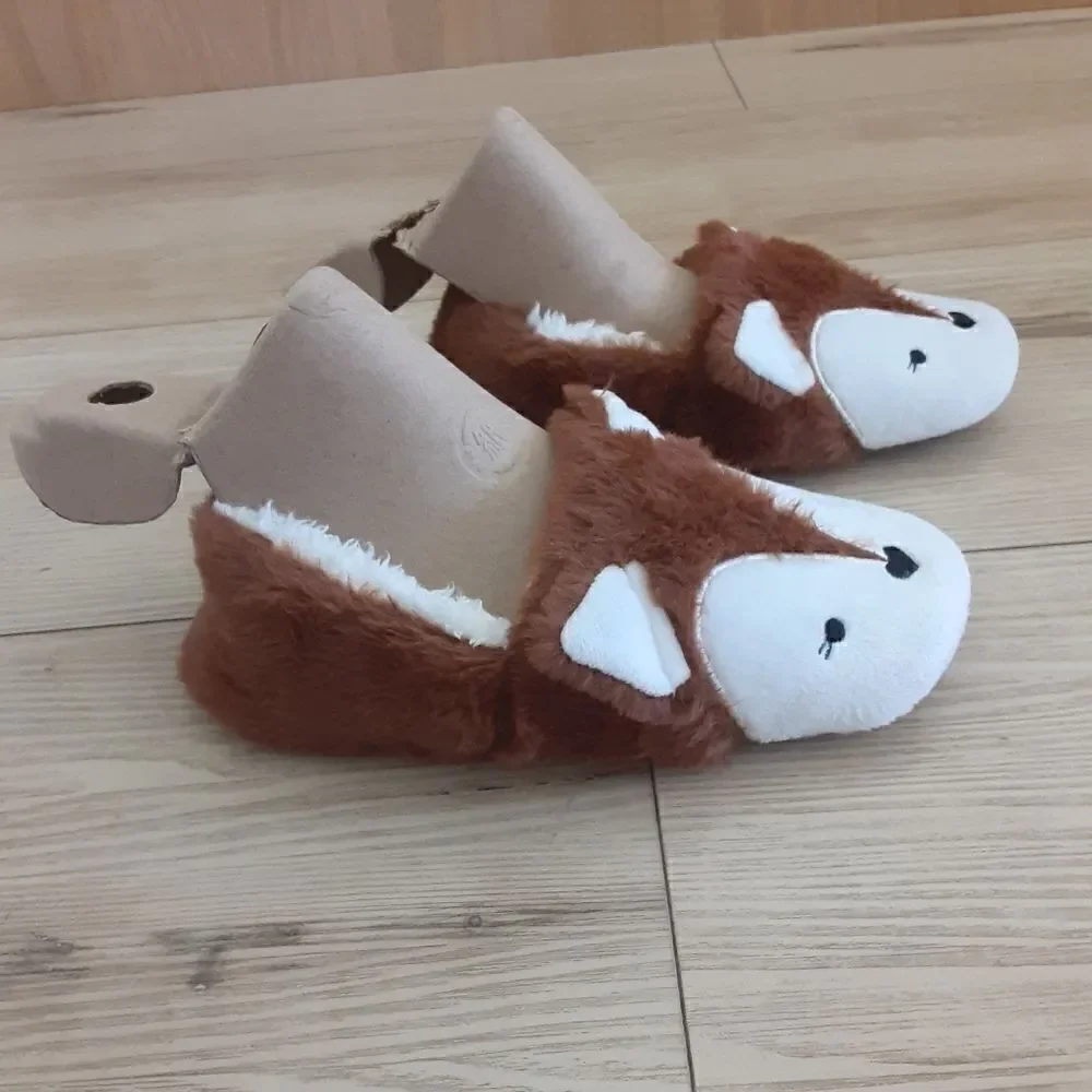 Furry Fox Children's Slippers, Brown and Cream, size Youth Small, NWOT